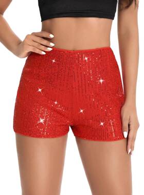 Womens Sexy Sequin Dancewear Shorts High Waist Fitted