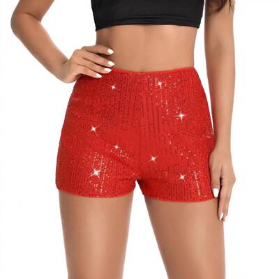 Sexy Nightclub Style Sequined Mini Drop Waist Shorts Low