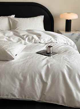 法式100S长绒棉轻奢四件套纯棉全棉提花被套床笠高端白色床上用品