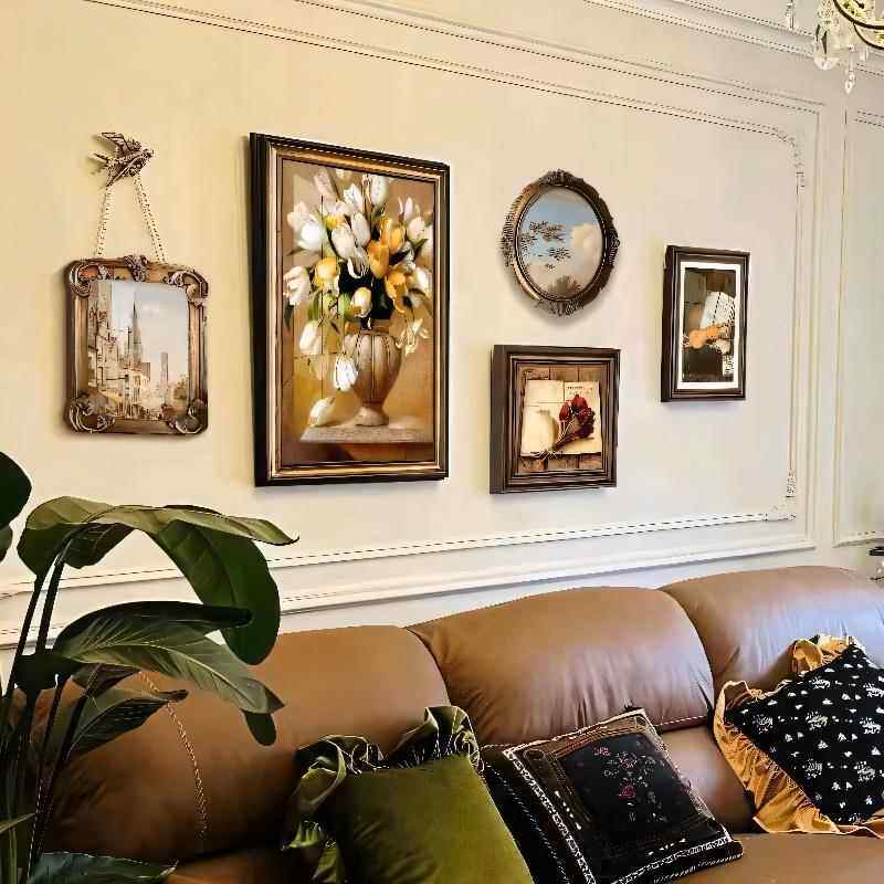 美式客厅装饰画法式沙发背景墙挂画覆古饭厅玄关组合画便宜床头画