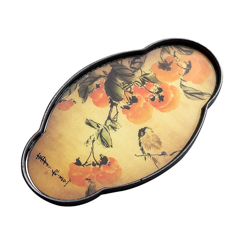 创意柿子石榴干泡盘茶盘托盘中式覆古国潮陶瓷壶承小茶盘功夫茶具