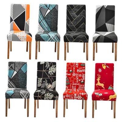 Geometry Dining Chair Cover Christmas Pattern Stretch Remova