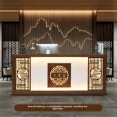 新中式 饭店吧台收银台民宿采耳足浴中医养生馆覆古实木前台接待台