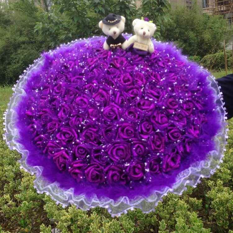 新款直销99朵金粉玫瑰花束卡通花束 仿真婚庆花束 生日花束