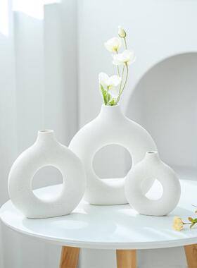 外贸陶瓷花瓶摆件客厅插花创意甜甜圈圆形花器现代简约干花装饰品