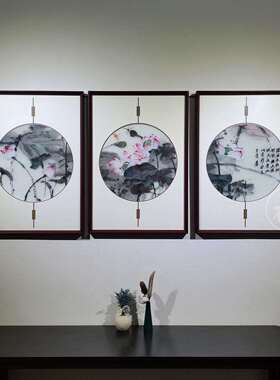 2020苏绣成品挂画透明丝刺绣新款中式布客经厅餐厅三联典苏绣装饰