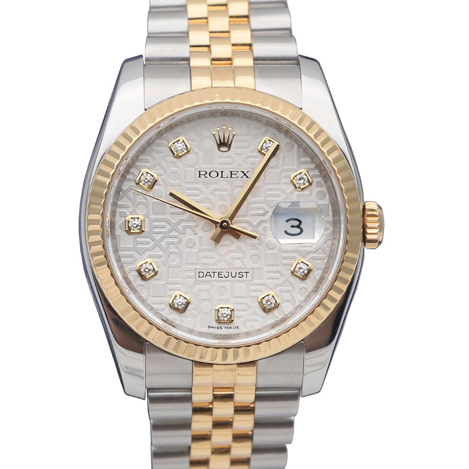 正品[9.8新]劳力士日志型电脑面原镶钻自动机械男表116233