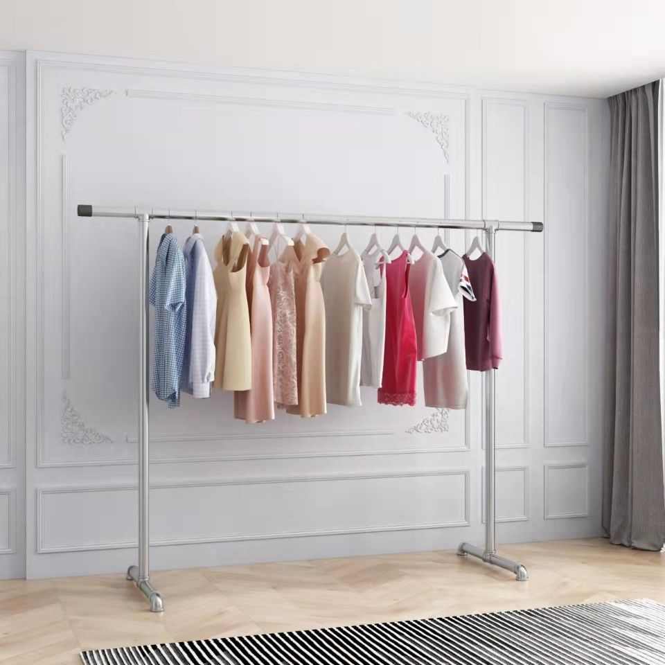 加厚镀锌管晾衣架落地立式室内挂衣阳台凉衣杆单杆晒衣架简易衣柜