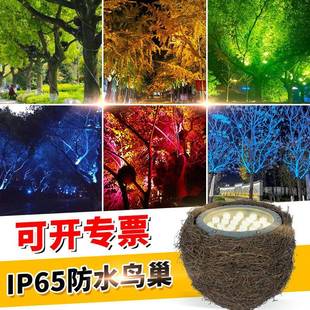 led鸟巢灯户外防水照树灯鸟窝灯室外投光灯园林景观七彩射树灯