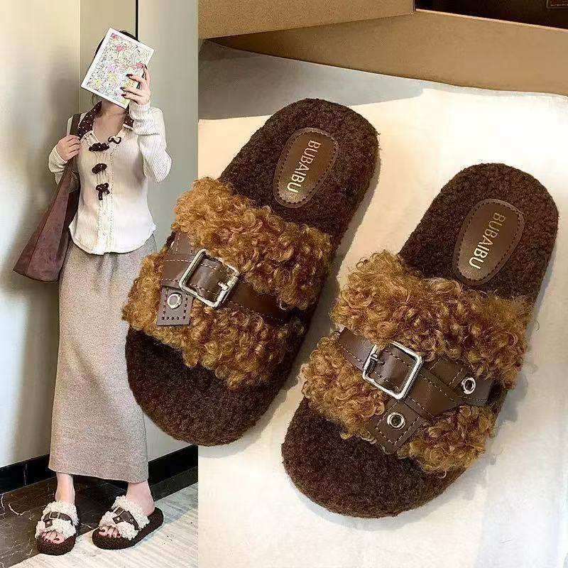 2025秋季新款松糕厚底毛毛拖鞋女外穿皮带扣一字毛绒棉拖鞋,户外/登山/野营/旅行用品,沙滩鞋/凉鞋/拖鞋,淘宝优惠券,粉丝福利购,淘宝优惠卷