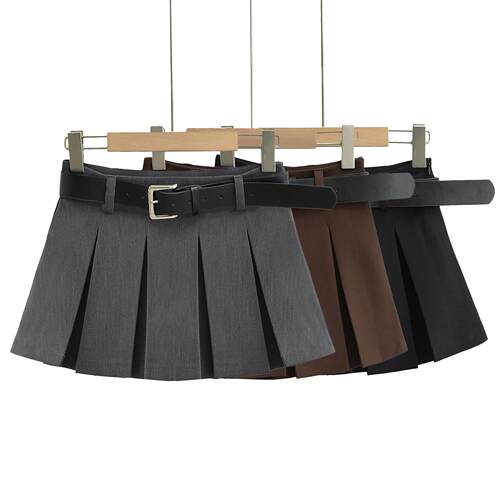 Slimming style side zipper anti glare pleated skirt