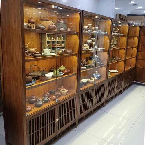 老榆木实木玻璃展示柜置物架红酒收纳柜白酒展示架茶室茶叶展示柜
