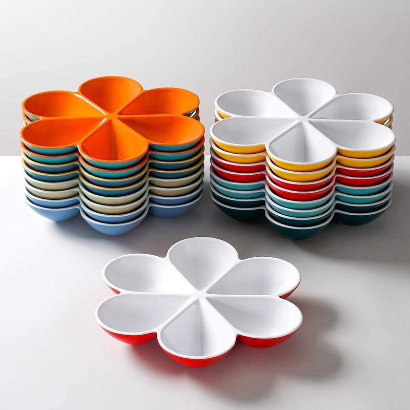 密胺盘子商用酒吧ktv专用小吃盘塑料六格盘创意花形多格干果拼盘