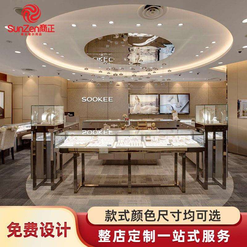 精品珠宝展示柜高档玻璃展柜直角柜中岛圆弧形烤漆陈列柜展示架