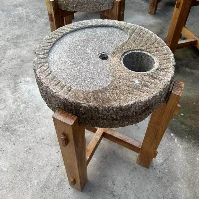 老石磨茶盘家用小型干泡台办公室茶具茶桌老物件石头石臼电煮茶炉
