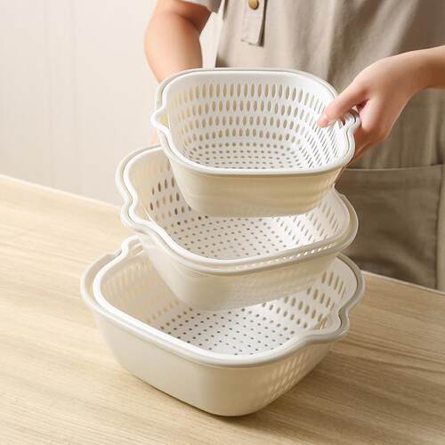 Double-layer vegetable washing basin with draining basket, k