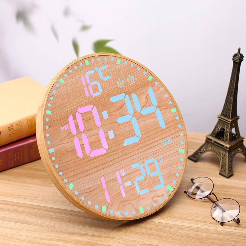 创意ED智时钟12寸竹字子挂钟能数电子闹钟客厅YC-9106红L外遥控RG