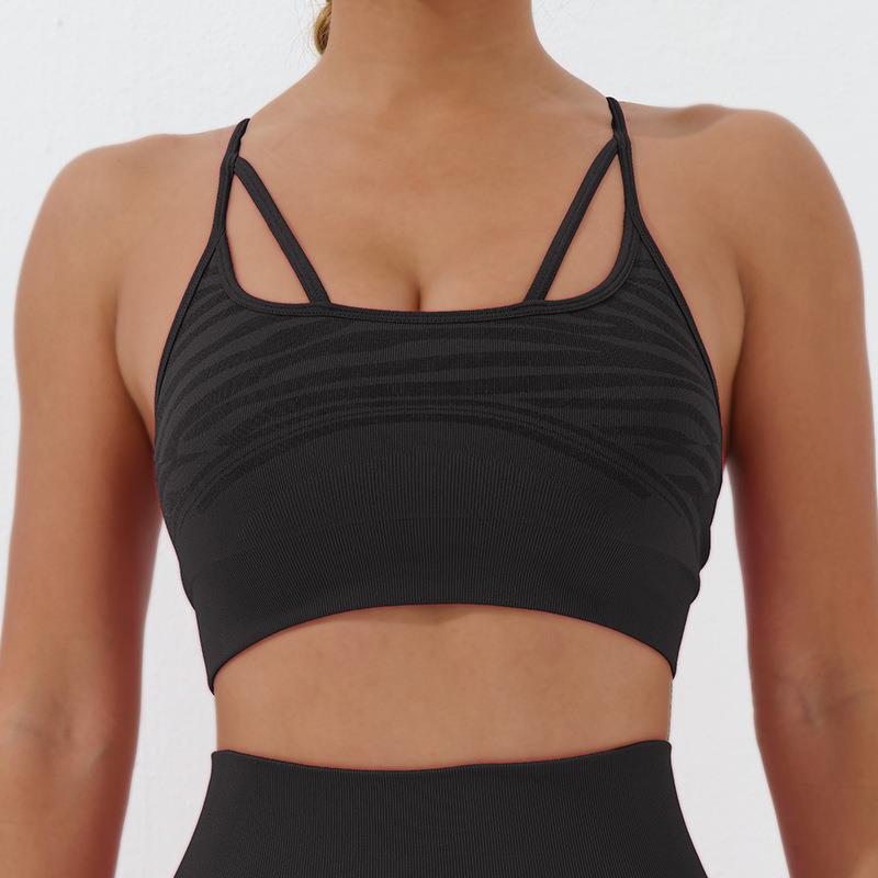 Shiny Silk Seamless Yoga Sports Bra Spaghetti Straps