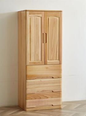 实木衣柜卧室家用小户型储物柜简约儿童斗柜收纳柜子窄原木矮衣s^