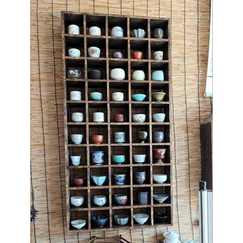 简约壁挂式多层格子架搁板架实木挂墙客厅博古架新中式墙面复古架