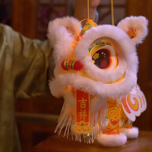 新年醒狮灯笼新年毛绒舞狮帽手工diy材料包传统节日装饰狮子花灯