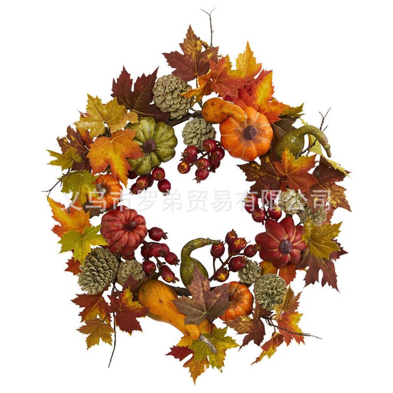 藤节门挂感恩节花圈挂饰南瓜浆果圈丰收花环秋色万圣节