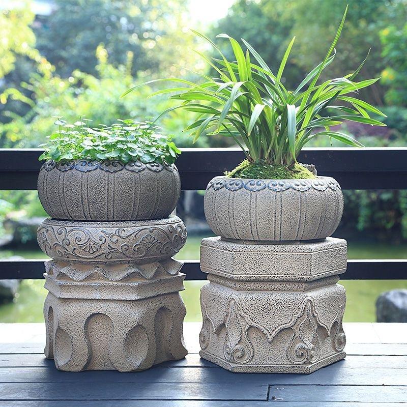 中式石雕石墩庭院石凳花园别墅户外装饰造景摆件花盆底座凳子树脂