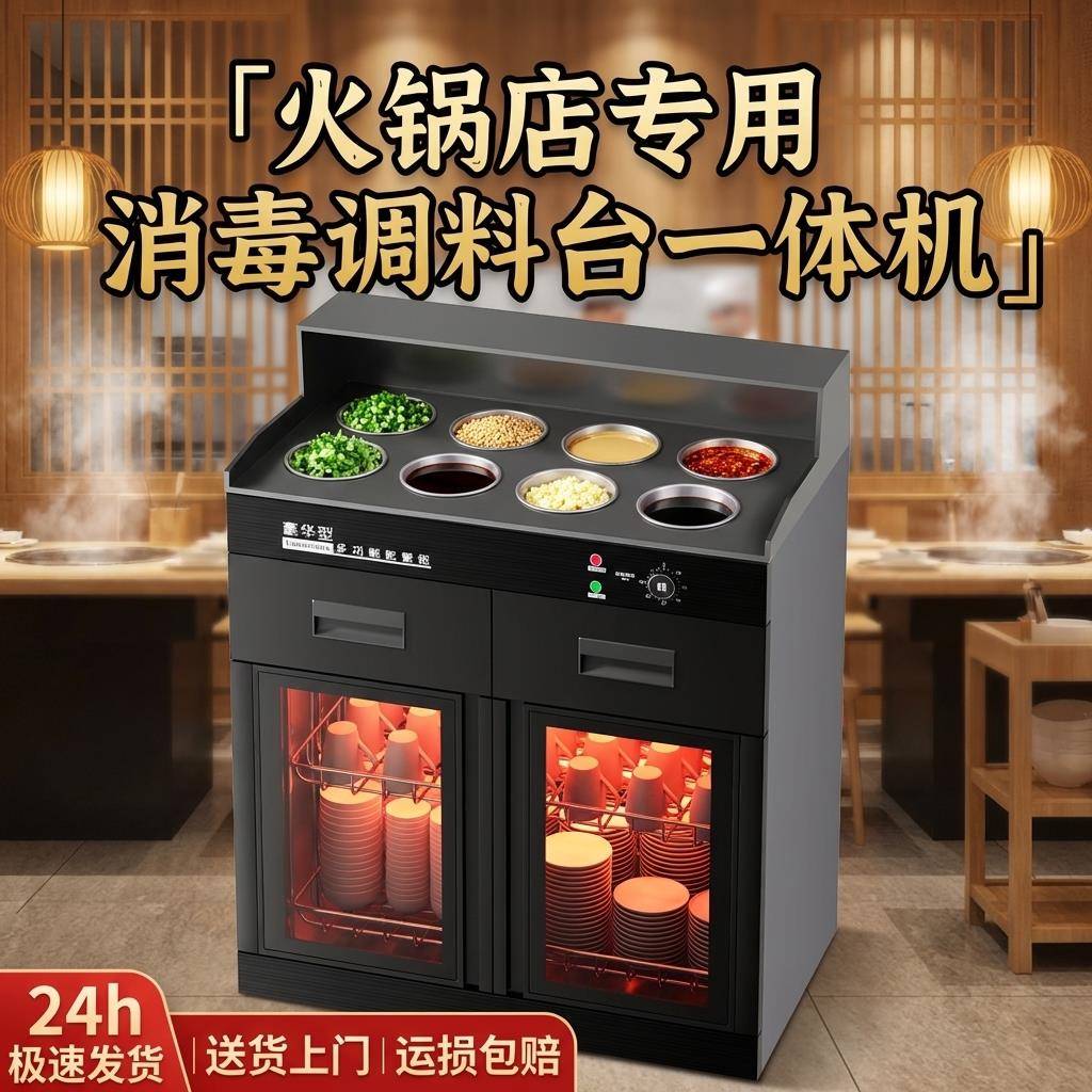 大型商用火锅店阶梯式调料台消毒柜麻辣烫酱料台自助餐边柜