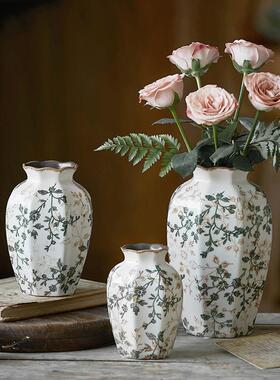 众之亿复古八角陶瓷冰裂花瓶摆件客厅新中式水养插花玫瑰茶几书房