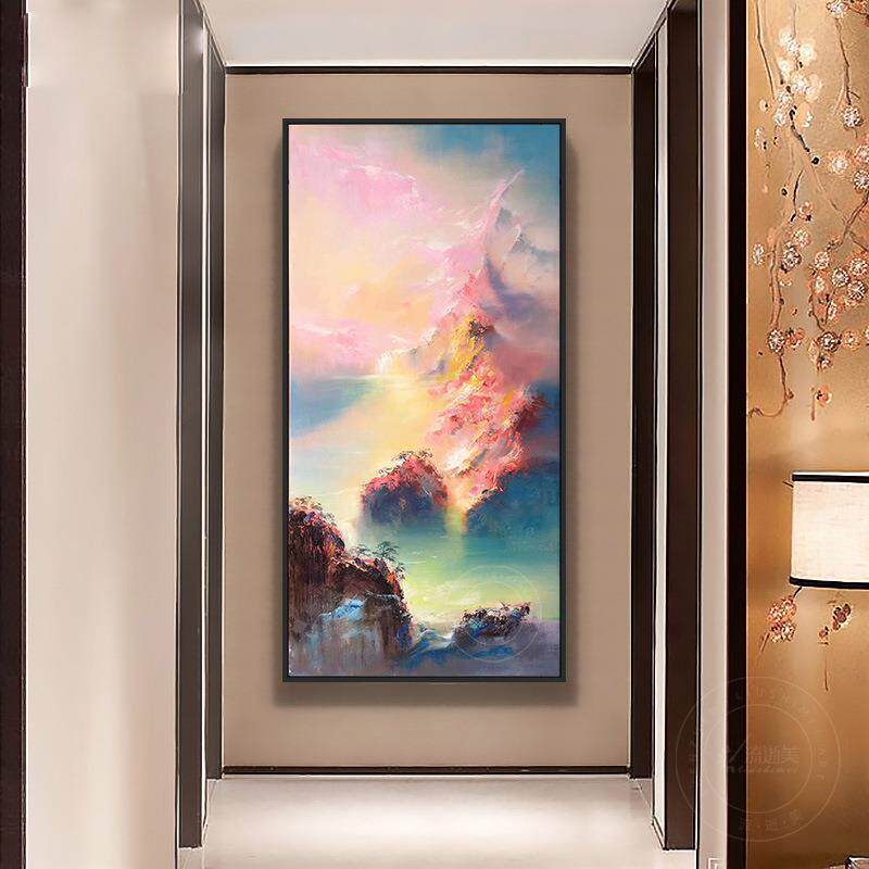 新款直销紫气东来现代简约抽象玄关装饰画过道客厅挂画竖版山水画
