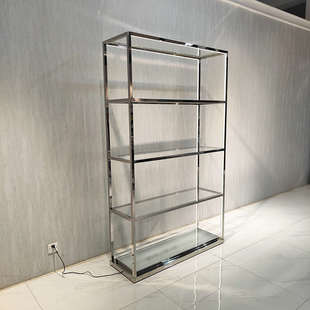 多層鞋 架金色展柜發光簡約 店展示架包置物架拉絲不銹鋼落地式 服裝