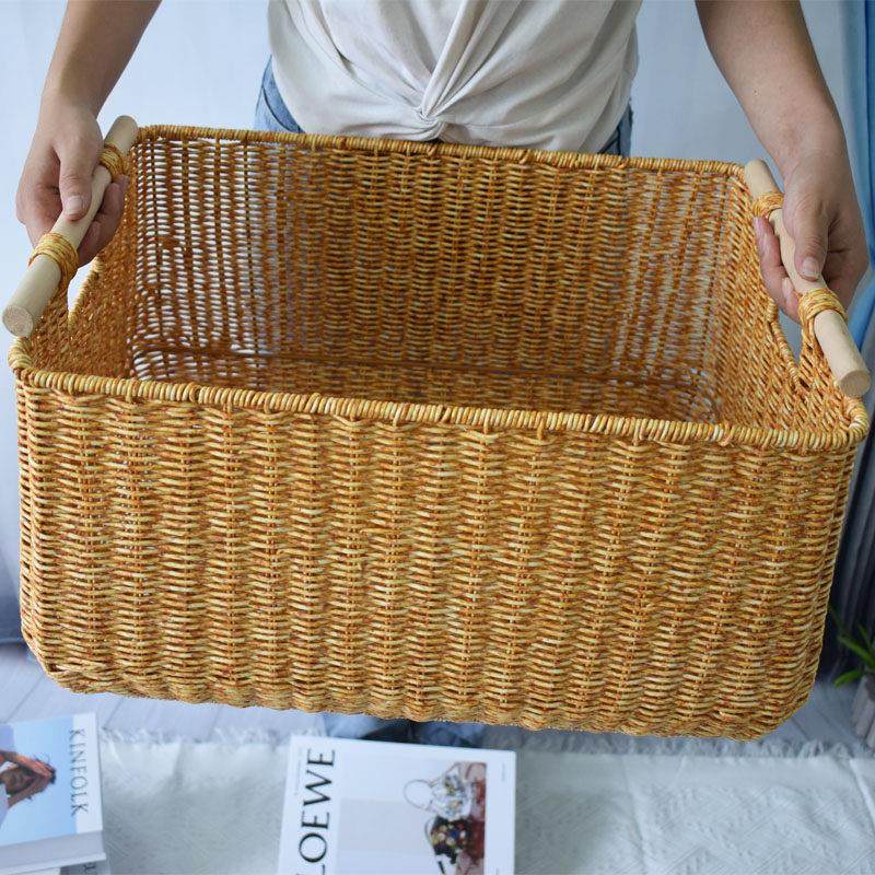彷藤篮简约木把手整理筐零食筐杂物收纳篮脏衣篮卧室换洗衣物篓,收纳整理,其他收纳篮,淘宝优惠券,粉丝福利购,淘宝优惠卷