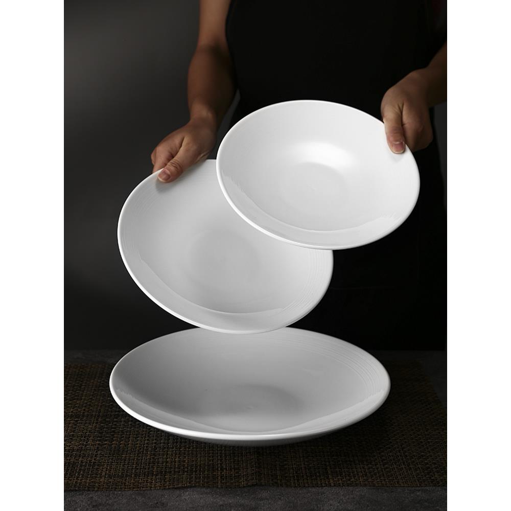 酒店餐具白色陶瓷餐盘饭店凉菜盘家用不规则异形盘子菜盘线纹汤盘