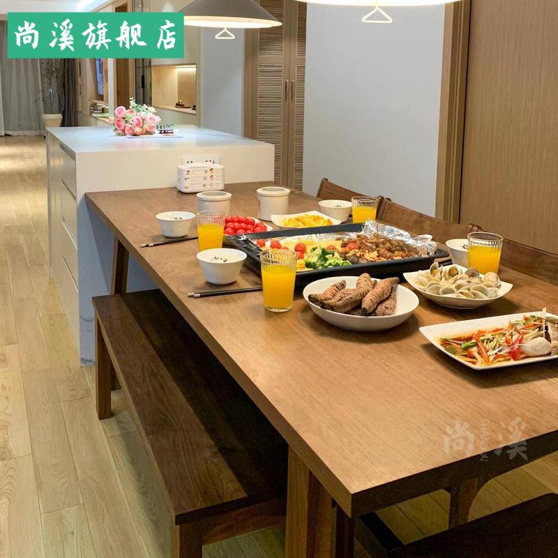 餐桌实木家用长方形客厅大户型原木饭桌复古胡桃木大桌子工作台