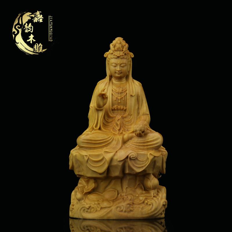 莆田木雕家居客厅摆件手工黄杨木工艺品观世音菩萨汽车装饰品