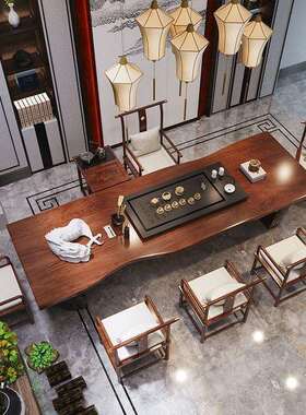 中式办实木茶桌原板木大茶台客厅ILR家用新公室泡茶桌民宿休闲泡