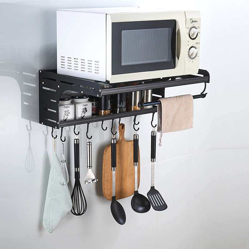 厂家直销跨境厨房挂钩微波炉架子太空铝多功能厨房置物架挂件