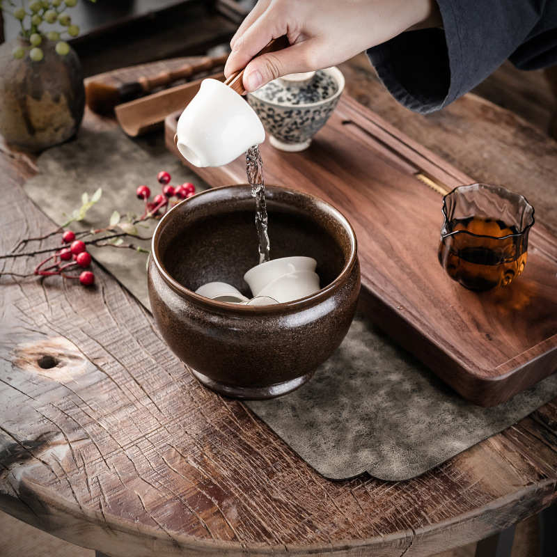 茶渣缸废茶盂茶洗小号窑变复古笔洗陶瓷烟灰缸功夫茶艺茶道配件