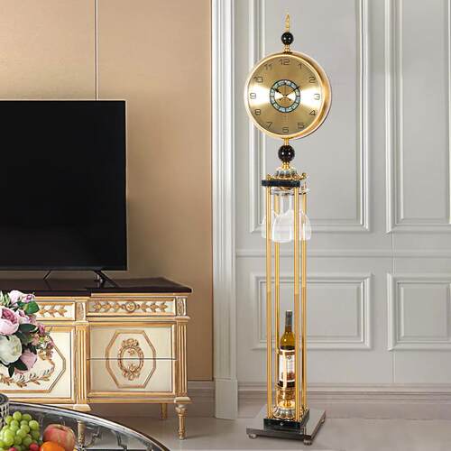 欧式落地钟客厅复古别墅大摆件酒架钟表美式金属创意静音家居立钟