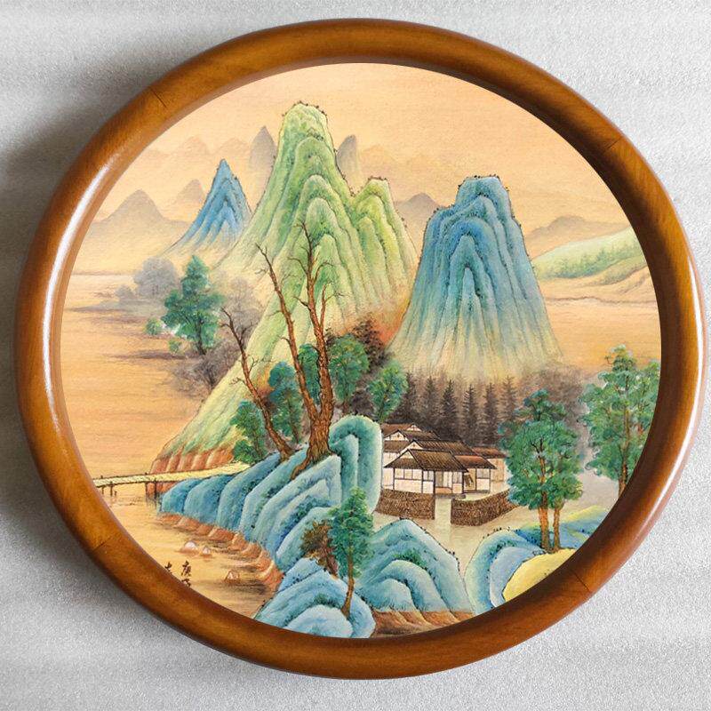 实木圆形画 画框新中式框架圆形框干 干燥花框DIY挂墙手工装裱木