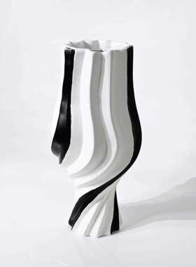 现代简约树脂黑白线条扭转花器花瓶装饰品创意摆件桌面玄关样板间