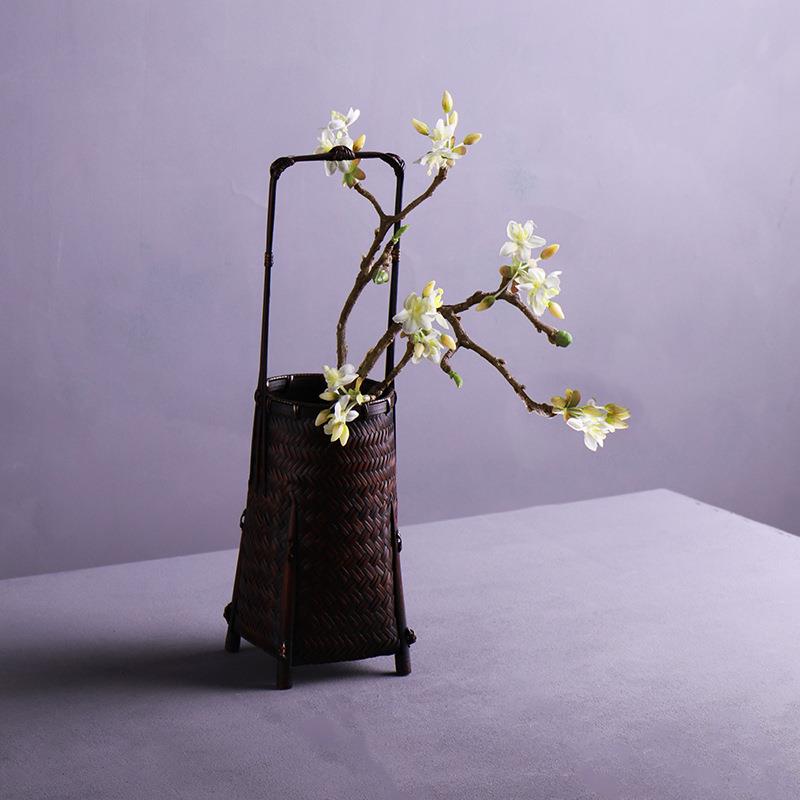 手工竹编花插花篮道中式花茶桌器摆件竹制工艺品传统花艺0112具竹