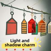 幼儿园环境创新挂件半成品区转角美术室走廊布局光影彩绘玻璃纸挂