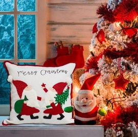 圣诞装饰老人雪人发光带灯枕头套刺绣无脸老人客厅沙发靠垫抱枕套