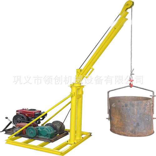 国外无电起吊货物柴油起重机1T汽油小吊机拉竹子树木柴油卷扬机
