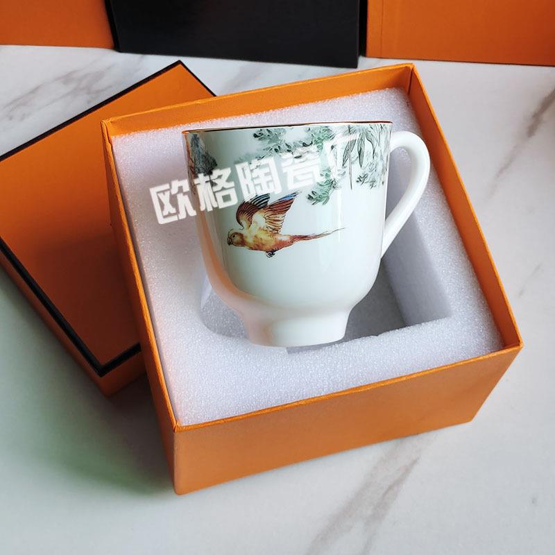 跨境欧式轻奢创意骨瓷小脚杯早餐牛奶杯燕麦杯办公室咖啡厅马克杯