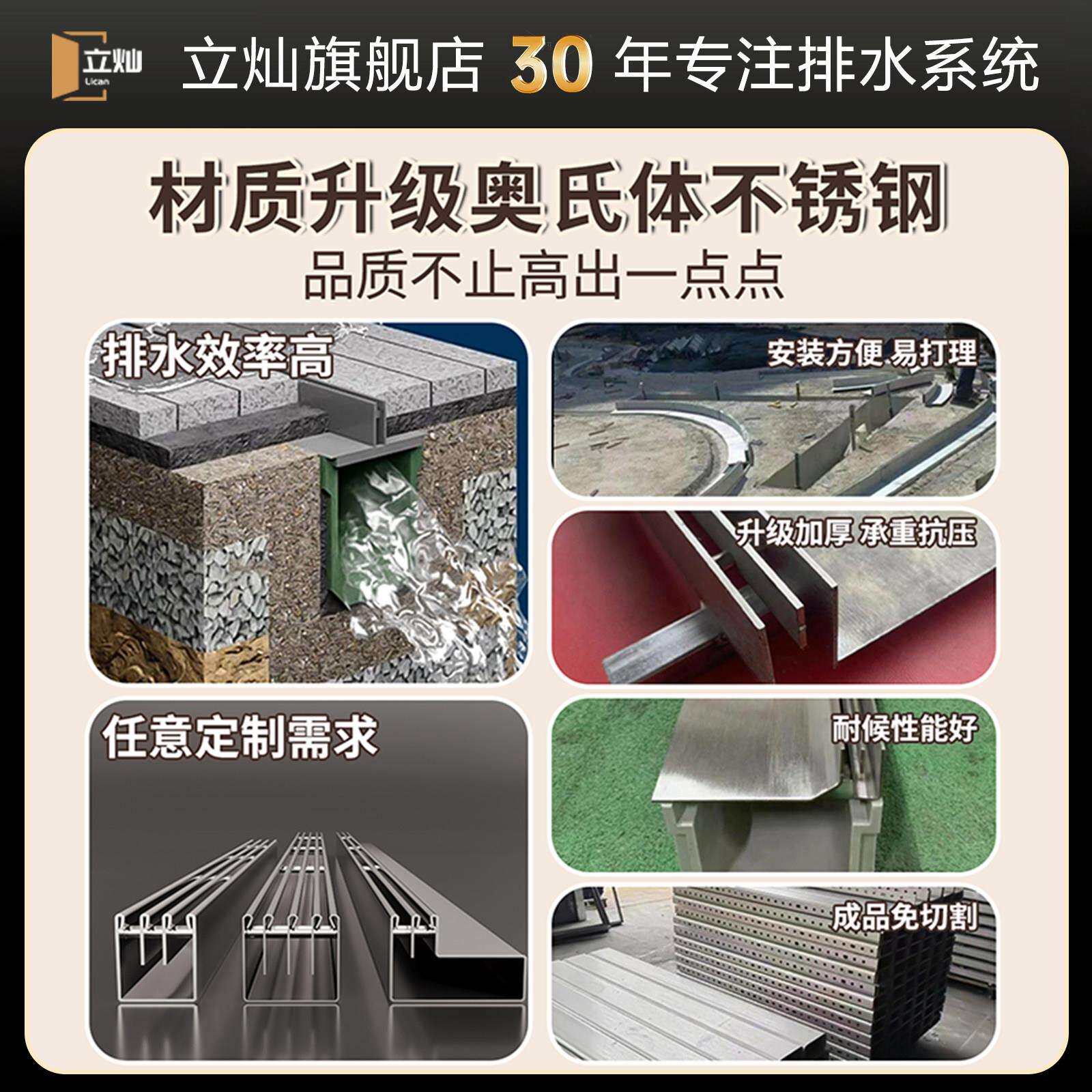 线性不锈钢排水沟u槽型院加厚p060格排水沟阳台地漏户外栅庭盖板