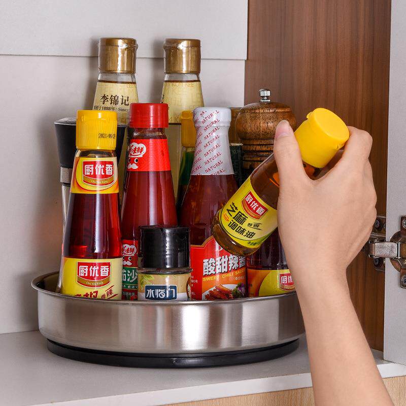 桌面花架厨房旋转盘桌面家用不锈钢调味料收纳盒卧室浴室卫生间整