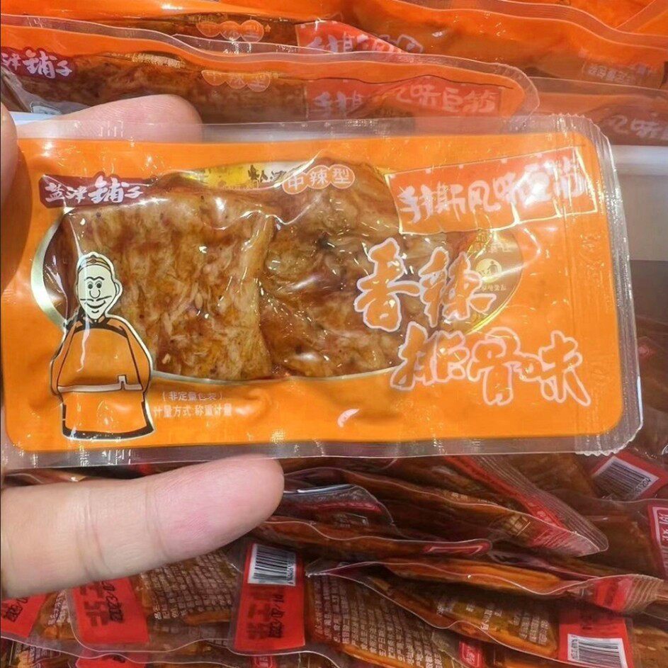 速发现货排骨酱盐津铺子手撕风味豆筋500g香辣排骨味酱汁排骨味袋