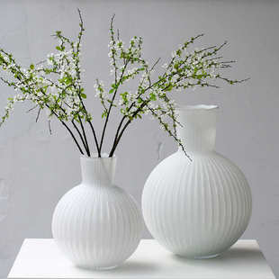 现代简约大肚透明灰玻璃花瓶手工白瓷落地瓶插花居家装饰艺术摆件